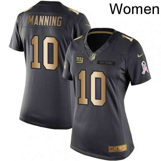 Womens Nike New York Giants 10 Eli Manning Limited BlackGold Salute to Service NFL Jersey